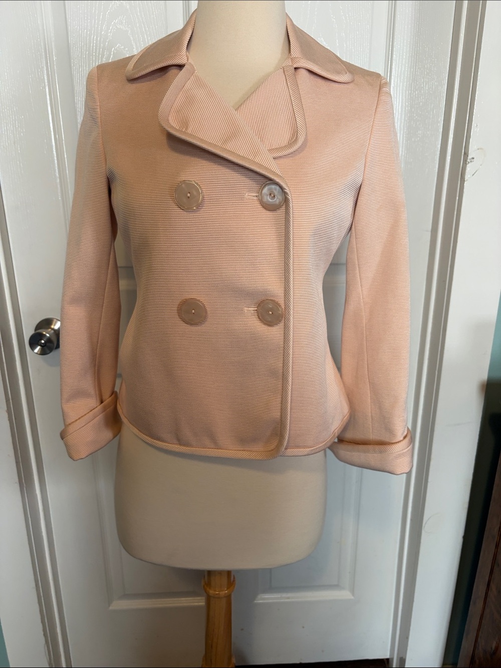 Talbots Double-Breasted Blazer in Light Blush Pink